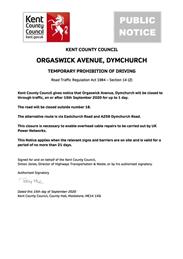 Temporary Road Closure Orgarswick Avenue