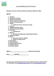 EWPC Meeting Monday 24th February 7:30pm