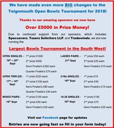 Teignmouth Open Bowls Tournament (Devon) 16th-21st September 2018
