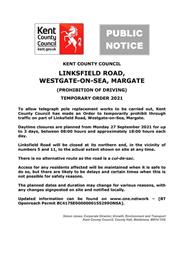 Temporary Road Closures – Linksfield Road, Westgate-on-Sea – from 27 September 2021