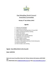 Amenities and Planning Meetings Monday 17th July 2023