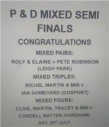 Great performances from several of our club members to reach P&D Mixed Semi Finals