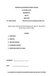PARISH COUNCIL ANNUAL MEETING MONDAY 13 MAY 7-7.30pm at MORTON CHURCH HALL