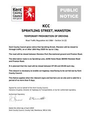 URGENT Public Notice - Spratling Street Closure