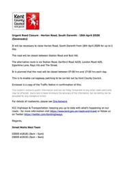 HORTON ROAD, SOUTH DARENTH TEMPORARY PROHIBITION OF DRIVING