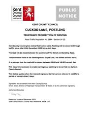 Road Closure Cuckoo Lane