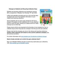 Changes to Rubbish and Recycling Collection Days