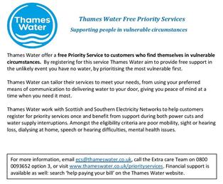 Thames Water Free Priority Services