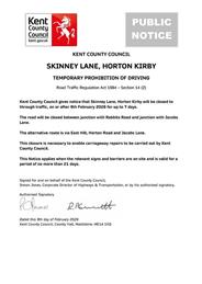 SKINNEY LANE, HORTON KIRBY TEMPORARY PROHIBITION OF DRIVING