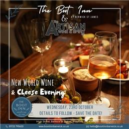 New World Wine & Cheese Night with The Boot Inn