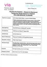 KELHAM BRIDGE ROAD CLOSURE 30TH July - 31st August 2018
