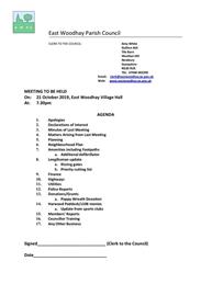 EWPC Meeting Monday 21st October 7:30pm- AGENDA
