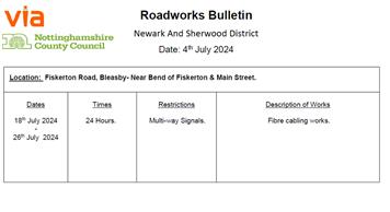 Roadworks, Fiskerton Rd 18th-26th July