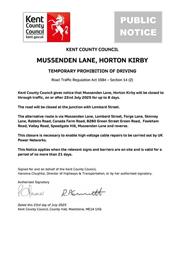 Mussenden Lane - Temporary Prohibition of Driving