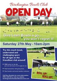 OPEN DAY AT BIRCHINGTON BOWLS CLUB - SATURDAY 27TH MAY - 10AM TO 2-00PM