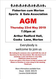 Sports & Gala Association AGM  this Thursday 23  May 7.30pm