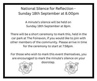 National Silence for Reflection - Sunday 18th September at 8.00pm