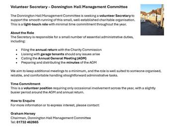 Volunteer Secretary – Donnington Hall Management Committee