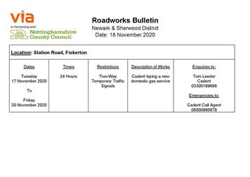 ROAD WORKS ON STATION ROAD FISKERTON