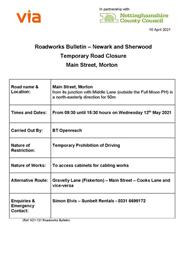 Advance Warning of Temporary Road Closure - Main St, Morton