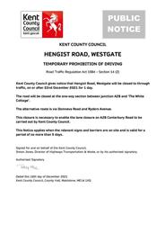 Urgent Road Closure Hengist Road Westgate