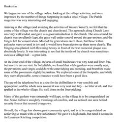 Best Kept Village Report