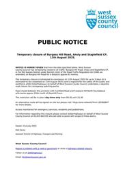 Temporary Closure of Burgess	Hill Road, Ansty, 11th August 2025