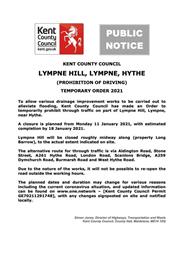 Temporary Road Closure – Lympne Hill, Lympne, Hythe – 11-18 January 2021