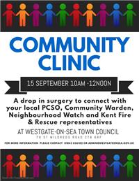 Community Clinic Wednesday 15 September 10am to 12noon