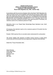 Temporary Traffic Order