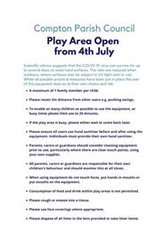 Play Area Opening Saturday 4th July 2020