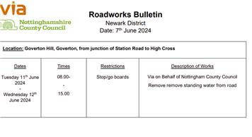 Via Roadworks Bulletin - 11th/12th June