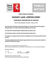 SKINNEY LANE, HORTON KIRBY TEMPORARY PROHIBITION OF DRIVING