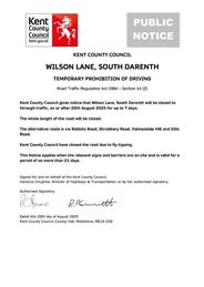 Emergency Road Closure - Wilson Lane, South Darenth