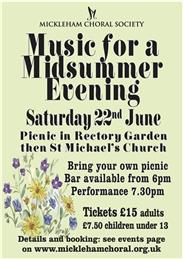 Music for a Midsummer Evening - Saturday 22nd June 2024
