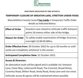 Road Closure 30 Oct