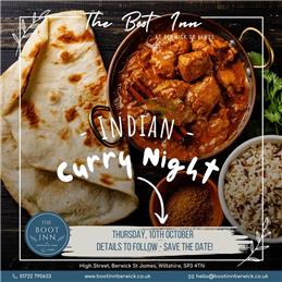 Curry Night with The Boot Inn - Save the Date!