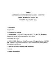 Planning Committee Meeting Tonight 19/08/2019