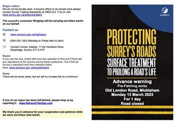 Monday 13 March / Road closure / ** UPDATE **