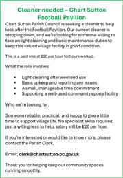 Cleaner Needed – Chart Sutton Football Pavilion