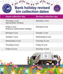 Bin collections across Buckinghamshire will be operating to a revised timetable over the Spring and Platinum Jubilee Bank Holiday.