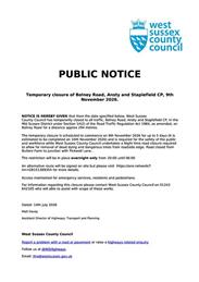 Temporary closure of Bolney Road, Ansty and Staplefield CP, 9th November 2026.