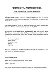 NOTICE OF CASUAL VACANCY FOR A PARISH COUNCILLOR