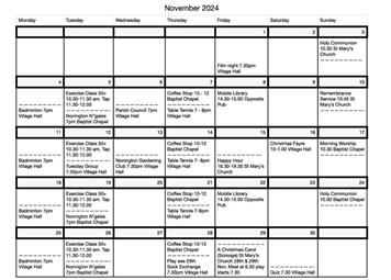 Nonington Events Calendar - November 2024