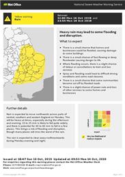 Yellow Rain Warning 14th October 2019