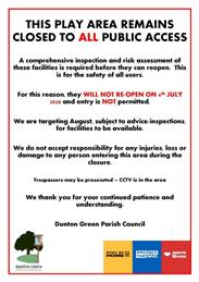 Dunton Green Recreation Ground Play Areas Remain CLOSED