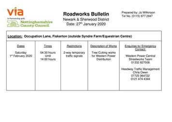 ROADWORKS ON OCCUPATION LANE 1 FEBRUARY  04.30-14.00