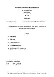 Annual Parish Council Meeting on 21 May 2018 7pm at Morton Church Hall
