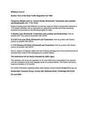 Temporary Weight Limit on: Various Roads, Brinkworth, Tockenham and Lyneham and Bradenstoke (23.06.2024)