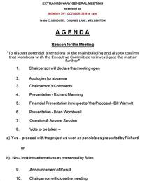 EGM Mon 29th Oct 7.00pm